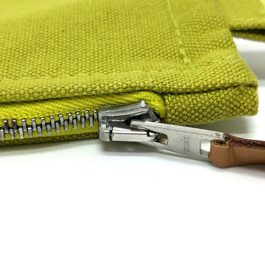 HERMES Pouch canvas Green type Large unisex(Unisex) Used Authentic