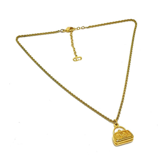 Dior Necklace Gold Plated gold CD logo Bag motif Women Used Authentic