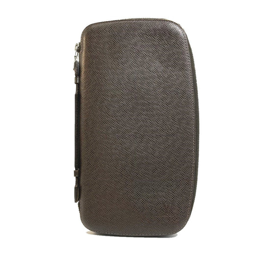 LOUIS VUITTON Travel case M30658 Taiga Leather Dark brown Taiga Organizer Atoll mens Used Authentic