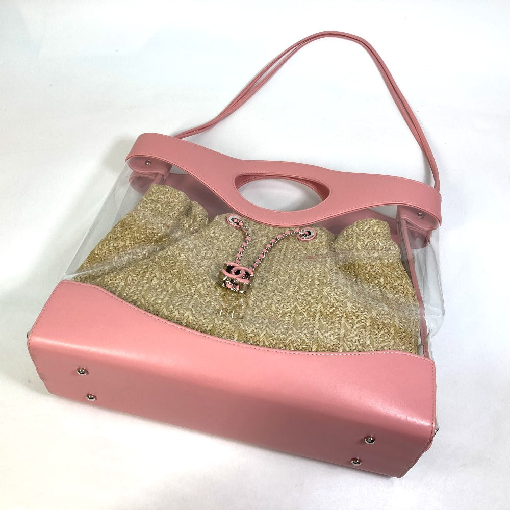 CHANEL Tote Bag AS0517 Calfskin, Plastics, Raffia Clear / pink CC COCO Mark Tote Bag Women Used Authentic