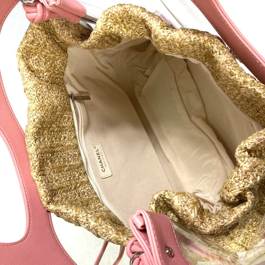 CHANEL Tote Bag AS0517 Calfskin, Plastics, Raffia Clear / pink CC COCO Mark Tote Bag Women Used Authentic