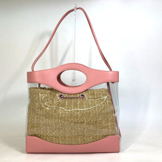CHANEL Tote Bag AS0517 Calfskin, Plastics, Raffia Clear / pink CC COCO Mark Tote Bag Women Used Authentic