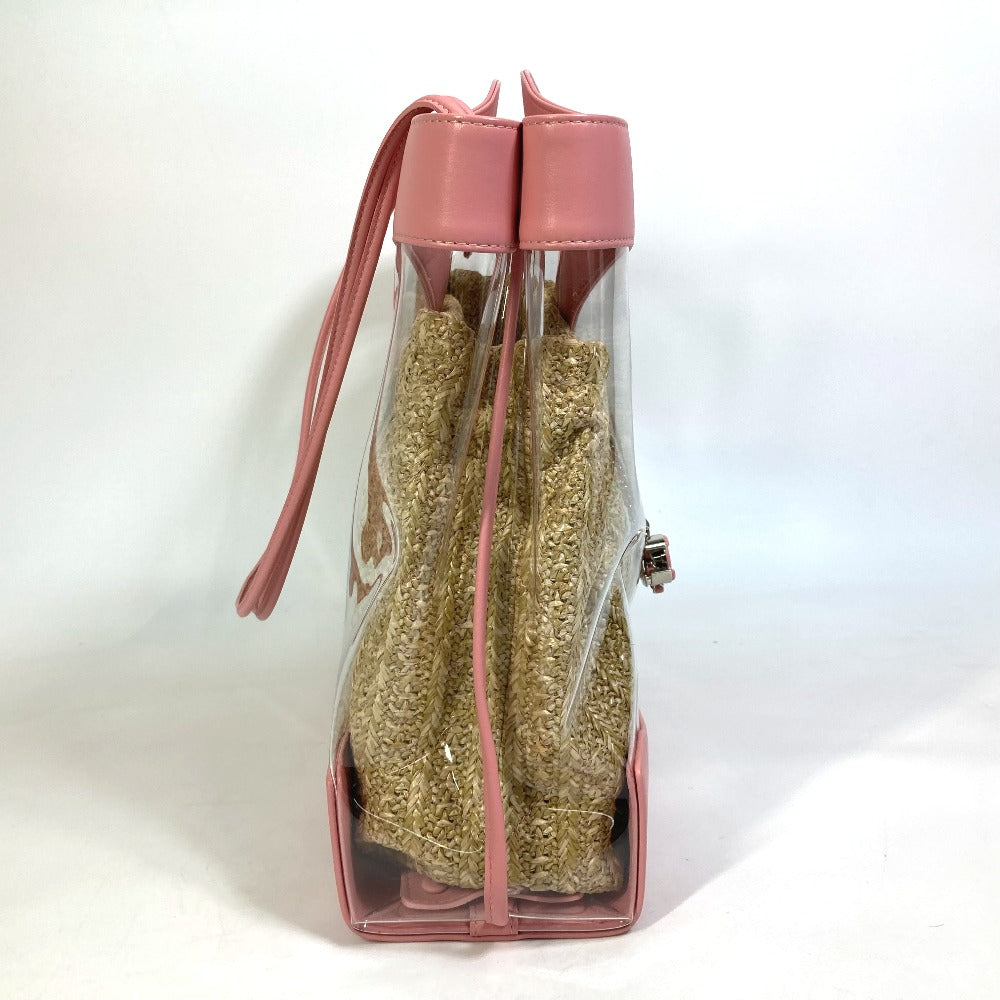 CHANEL Tote Bag AS0517 Calfskin, Plastics, Raffia Clear / pink CC COCO Mark Tote Bag Women Used Authentic
