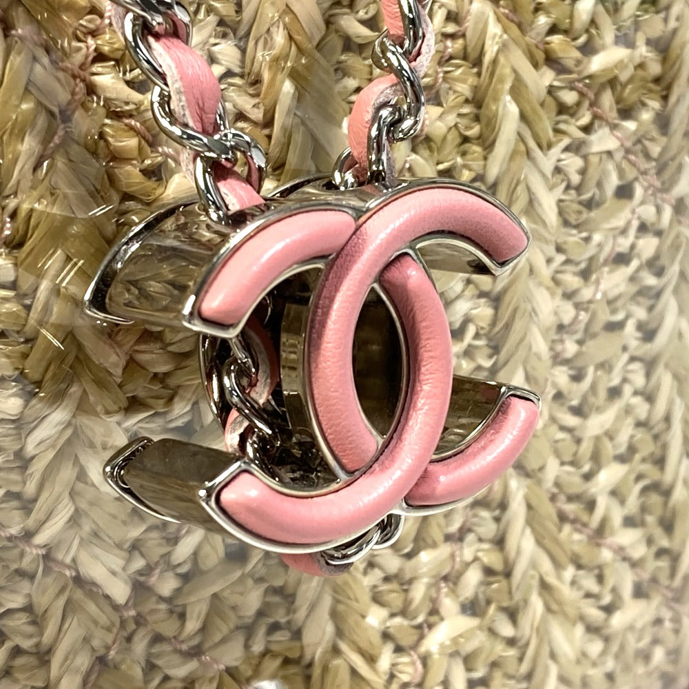 CHANEL Tote Bag AS0517 Calfskin, Plastics, Raffia Clear / pink CC COCO Mark Tote Bag Women Used Authentic