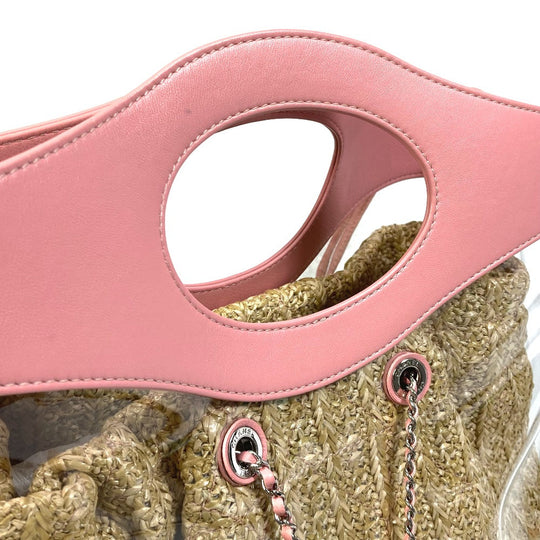 CHANEL Tote Bag AS0517 Calfskin, Plastics, Raffia Clear / pink CC COCO Mark Tote Bag Women Used Authentic