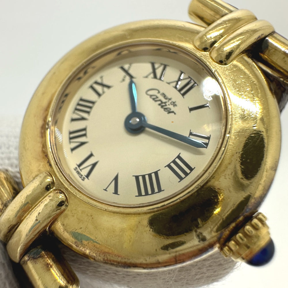 CARTIER Watches Quartz SV925 , Leather belt gold Must Collize Vermeil white dial Women Used Authentic