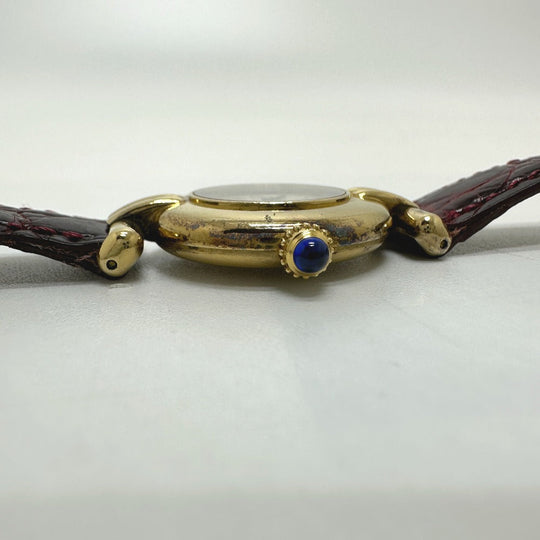 CARTIER Watches Quartz SV925 , Leather belt gold Must Collize Vermeil white dial Women Used Authentic