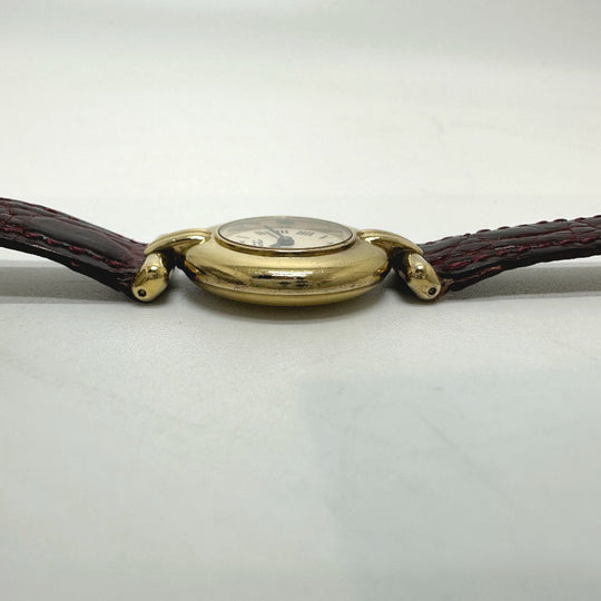 CARTIER Watches Quartz SV925 , Leather belt gold Must Collize Vermeil white dial Women Used Authentic