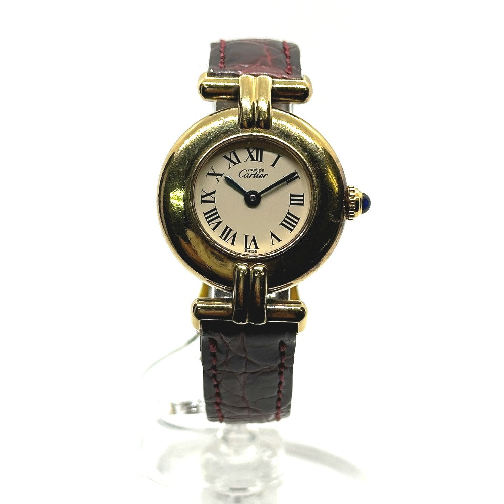 CARTIER Watches Quartz SV925 , Leather belt gold Must Collize Vermeil white dial Women Used Authentic