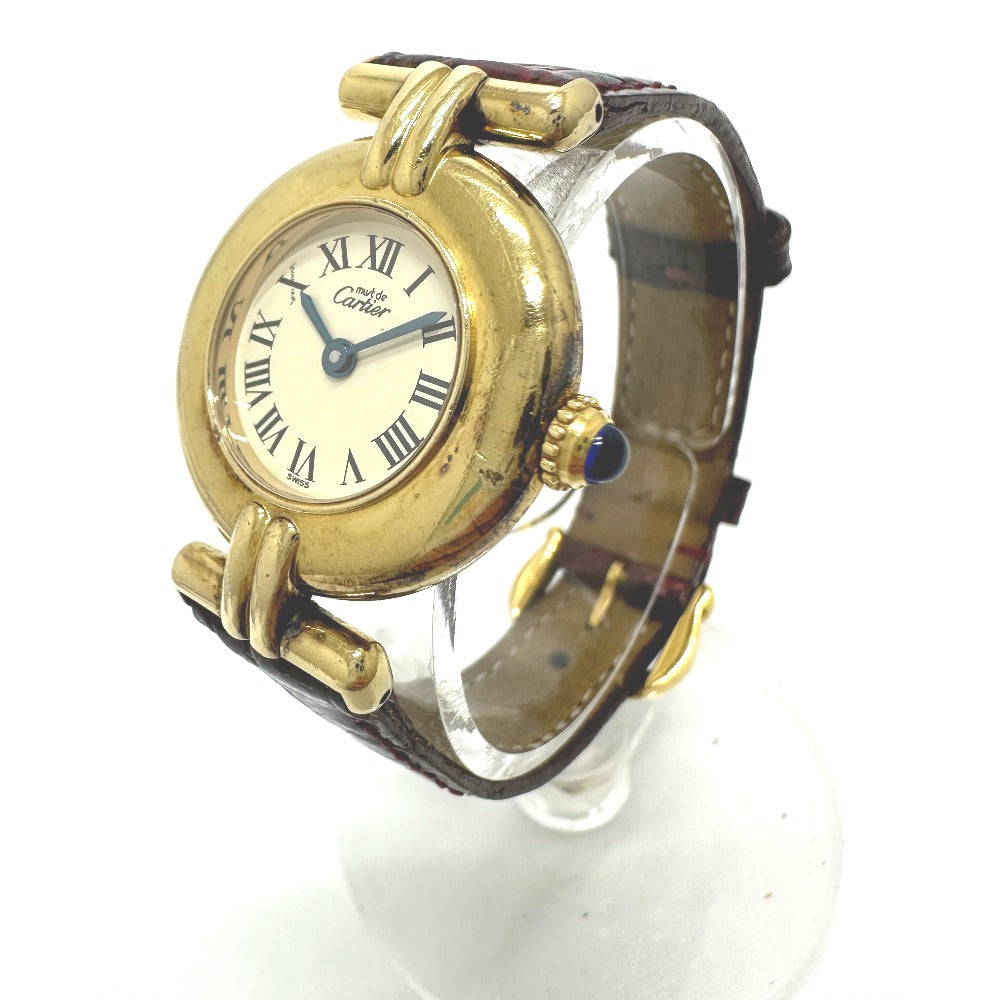 CARTIER Watches Quartz SV925 , Leather belt gold Must Collize Vermeil white dial Women Used Authentic