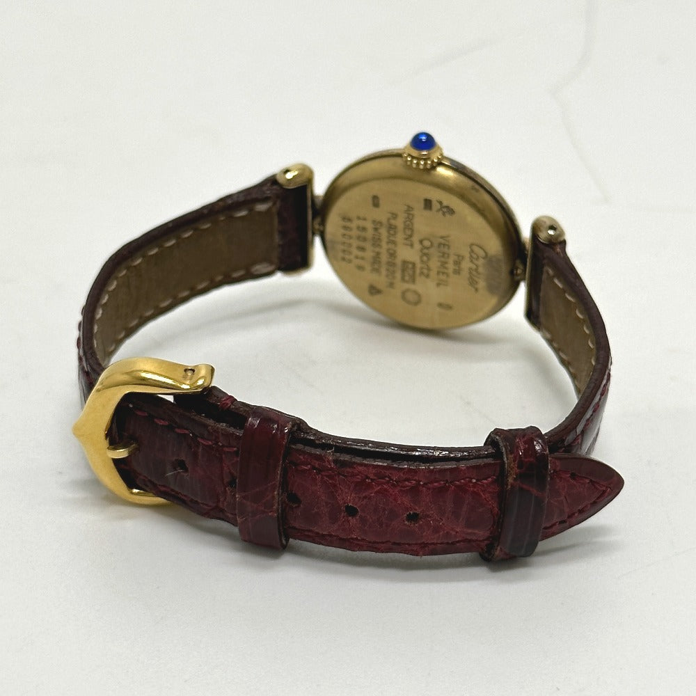 CARTIER Watches Quartz SV925 , Leather belt gold Must Collize Vermeil white dial Women Used Authentic