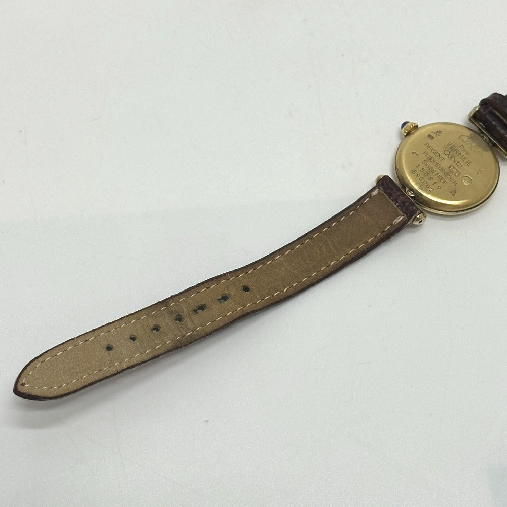 CARTIER Watches Quartz SV925 , Leather belt gold Must Collize Vermeil white dial Women Used Authentic