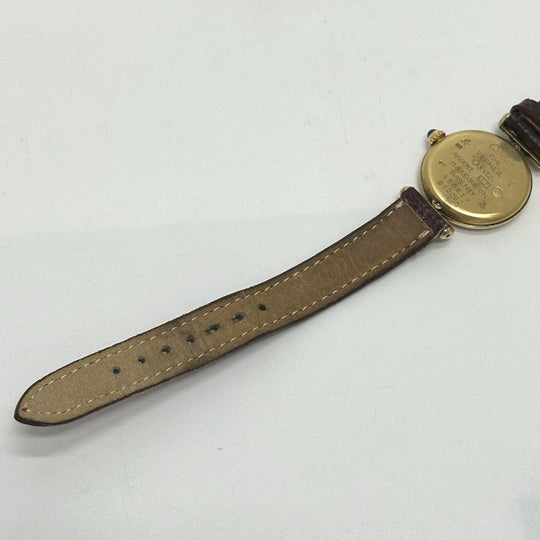 CARTIER Watches Quartz SV925 , Leather belt gold Must Collize Vermeil white dial Women Used Authentic