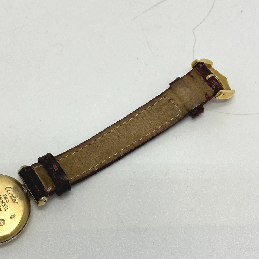 CARTIER Watches Quartz SV925 , Leather belt gold Must Collize Vermeil white dial Women Used Authentic