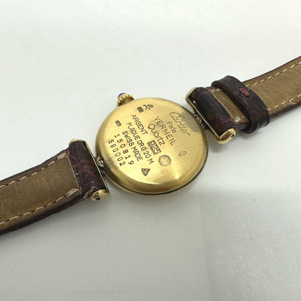 CARTIER Watches Quartz SV925 , Leather belt gold Must Collize Vermeil white dial Women Used Authentic