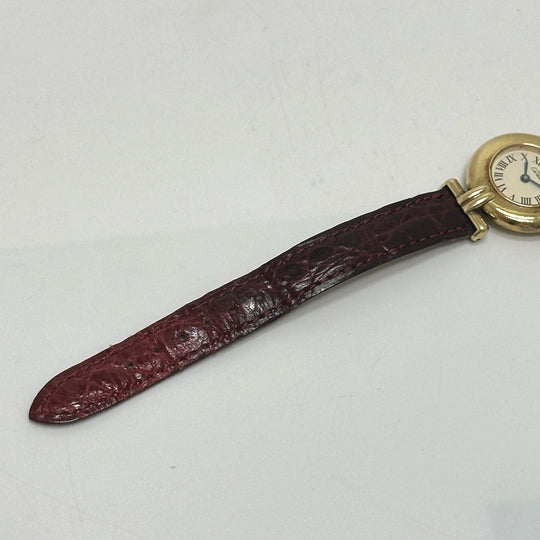 CARTIER Watches Quartz SV925 , Leather belt gold Must Collize Vermeil white dial Women Used Authentic