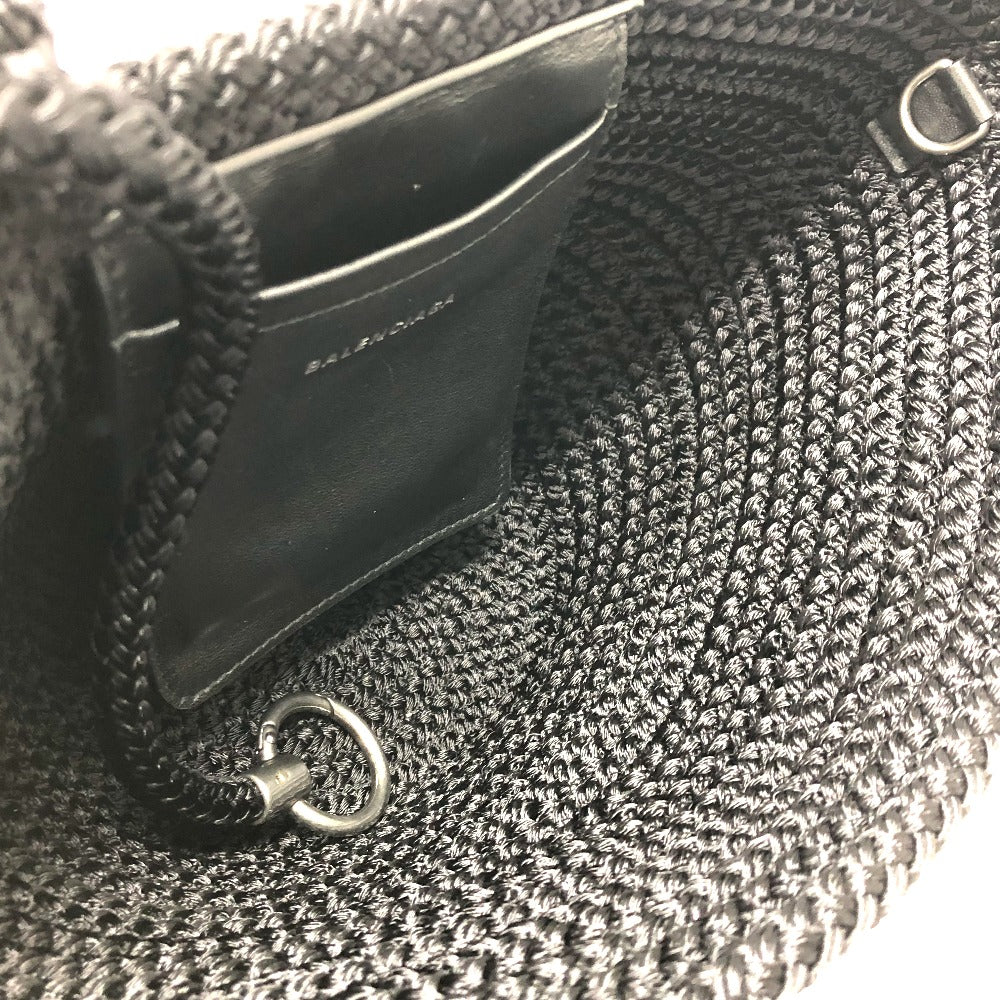 BALENCIAGA Handbag 695612 Nylon/Lambskin black logo ibiza basket bag Ibiza Small With Strap Basket Black Cord Women Used Authentic