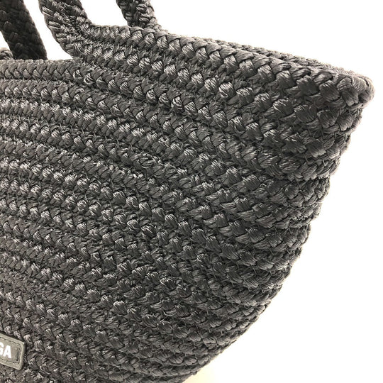 BALENCIAGA Handbag 695612 Nylon/Lambskin black logo ibiza basket bag Ibiza Small With Strap Basket Black Cord Women Used Authentic