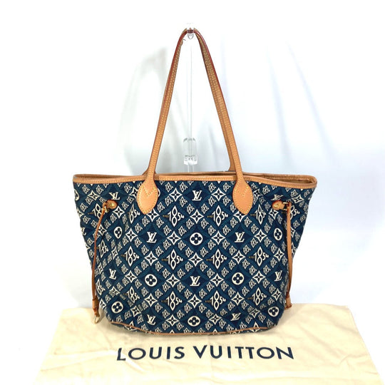 LOUIS VUITTON Tote Bag M57484 Jacquard Navy Monogram jacquard pouch included Neverfull MM Women Used Authentic