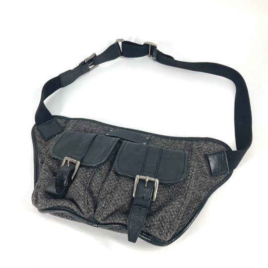 BURBERRY Sling bag Wool, Leather Gray type Black label Waist bag mens Used Authentic