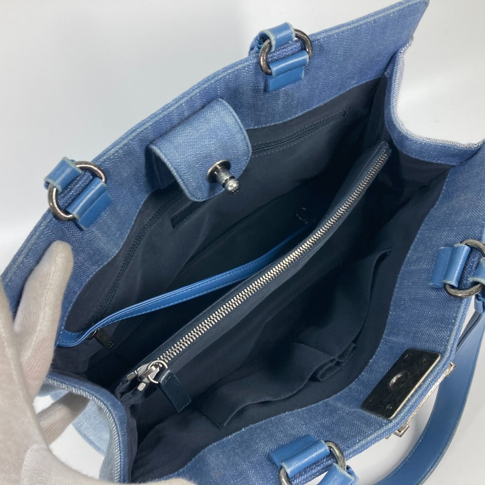 CHANEL Tote Bag canvas Blue type Boy Chanel Vstitch Women Used Authentic