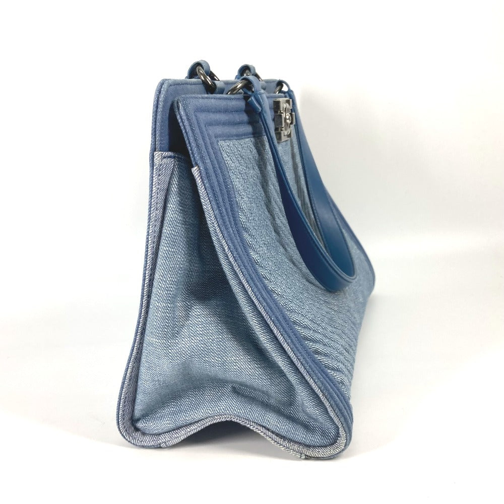 CHANEL Tote Bag canvas Blue type Boy Chanel Vstitch Women Used Authentic