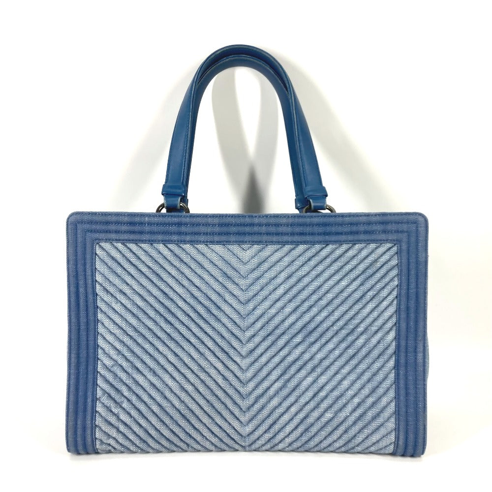 CHANEL Tote Bag canvas Blue type Boy Chanel Vstitch Women Used Authentic