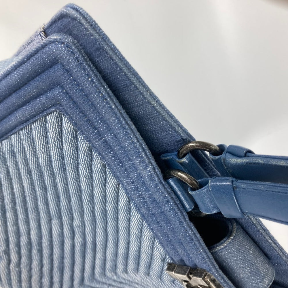 CHANEL Tote Bag canvas Blue type Boy Chanel Vstitch Women Used Authentic