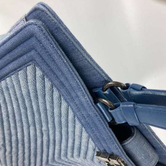 CHANEL Tote Bag canvas Blue type Boy Chanel Vstitch Women Used Authentic