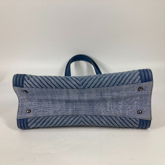 CHANEL Tote Bag canvas Blue type Boy Chanel Vstitch Women Used Authentic