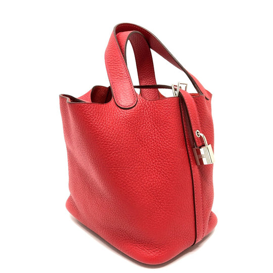 HERMES Handbag Taurillon Clemence Red type Picotan Lock PM Women Used Authentic