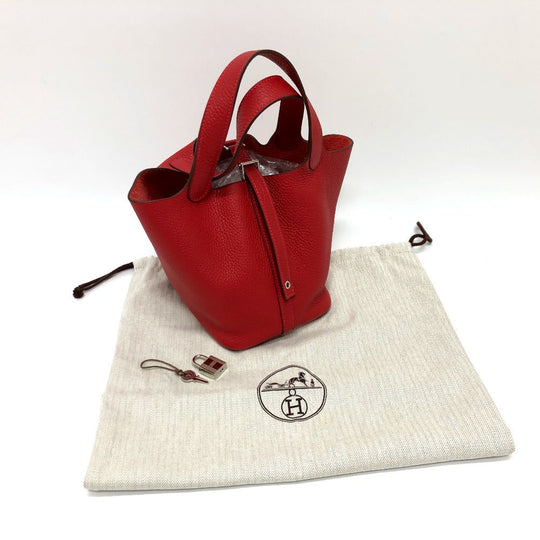 HERMES Handbag Taurillon Clemence Red type Picotan Lock PM Women Used Authentic