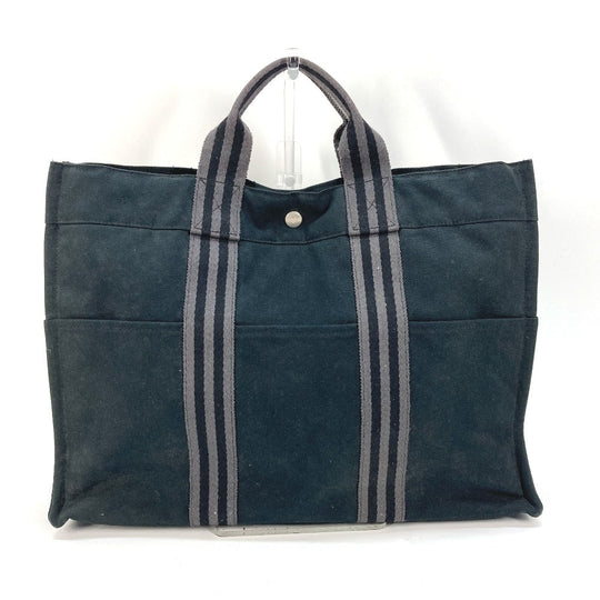 HERMES Tote Bag canvas black Fool Toe MM Women Used Authentic