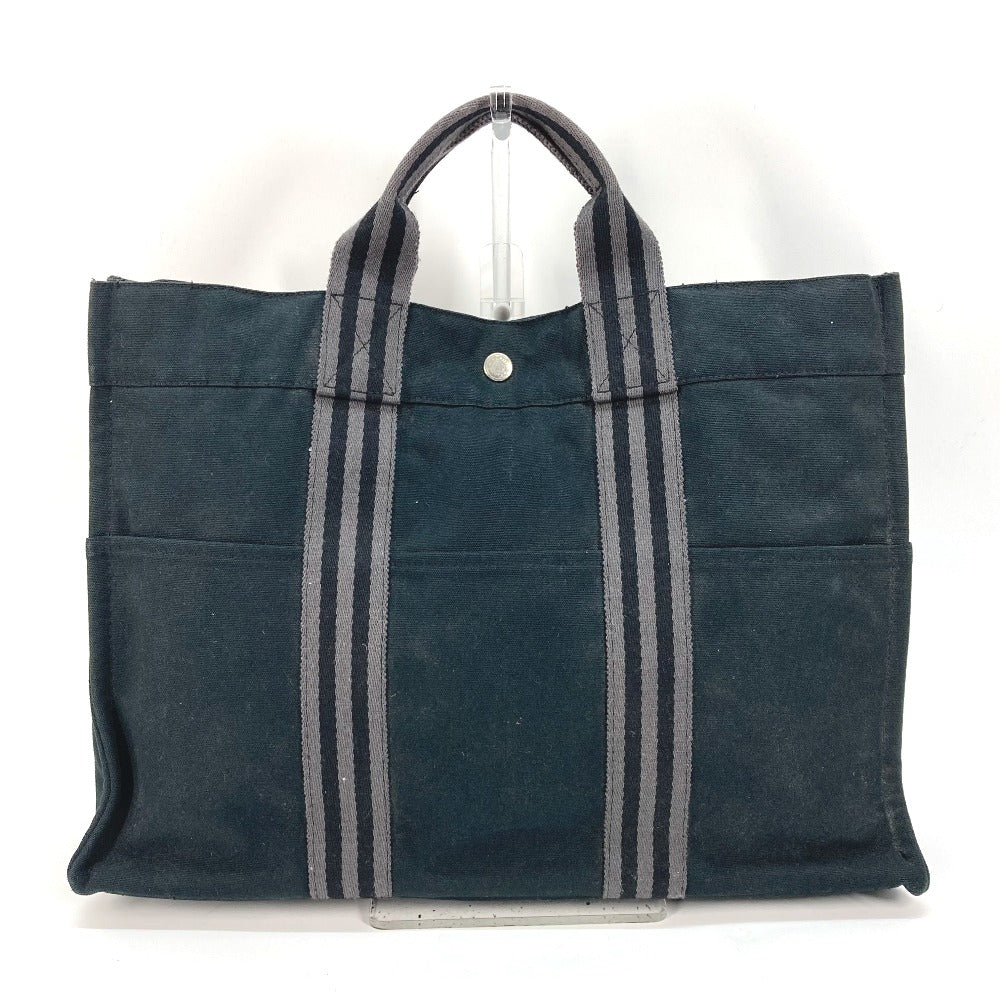 HERMES Tote Bag canvas black Fool Toe MM Women Used Authentic