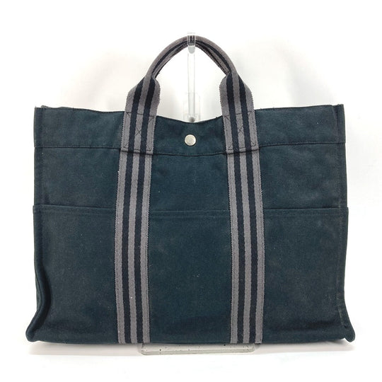 HERMES Tote Bag canvas black Fool Toe MM Women Used Authentic