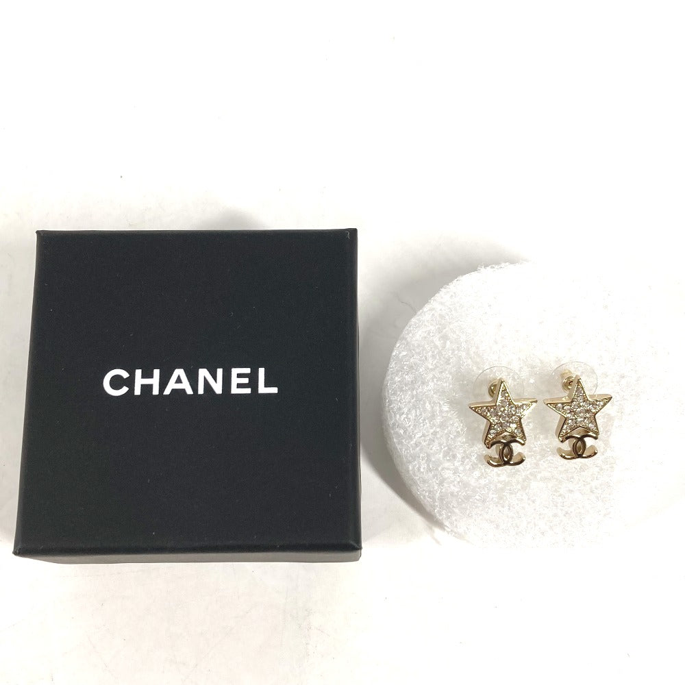 CHANEL Pierce metal gold B23 CC COCO Mark Star Rhinestone Star Women Used Authentic