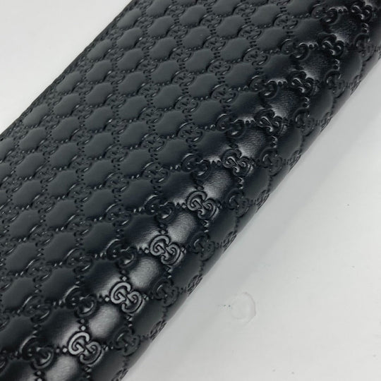 GUCCI Long Wallet Purse 544479 Sima leather black Micro Guccisima GG mens Used Authentic