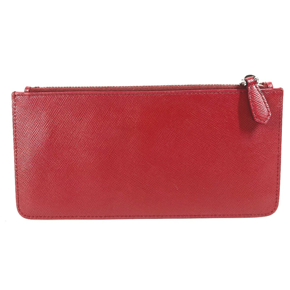 PRADA Coin case Safiano leather Red logo Women Used Authentic