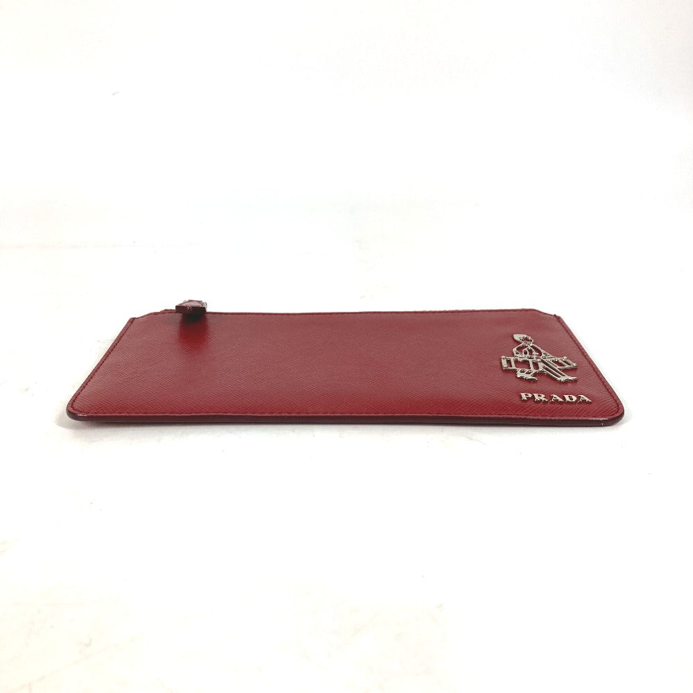 PRADA Coin case Safiano leather Red logo Women Used Authentic