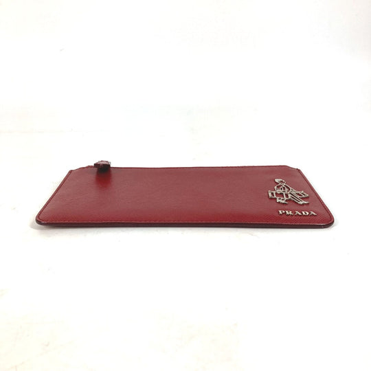 PRADA Coin case Safiano leather Red logo Women Used Authentic