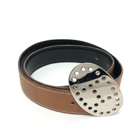 HERMES belt Boxcalf, Epsom Brown Punching H logo Women 65 Used Authentic