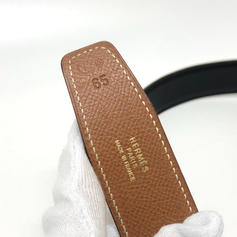 HERMES belt Boxcalf, Epsom Brown Punching H logo Women 65 Used Authentic
