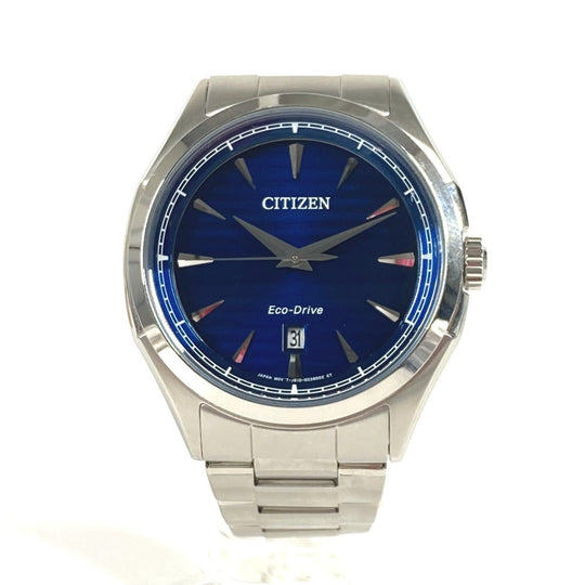 CITIZEN Watches Solar Powered J810 Stainless Steel Silver Eco Drive Navy dial mens Used Authentic