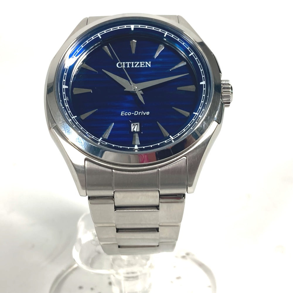 CITIZEN Watches Solar Powered J810 Stainless Steel Silver Eco Drive Navy dial mens Used Authentic