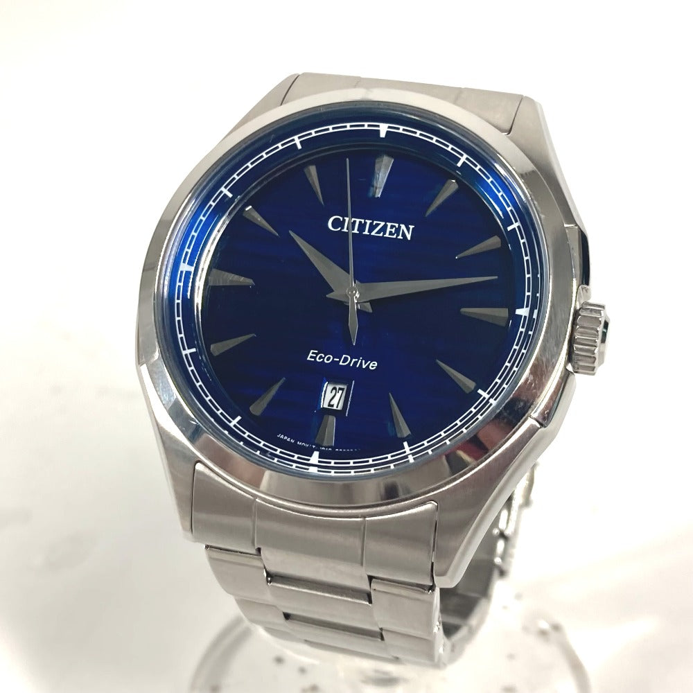 CITIZEN Watches Solar Powered J810 Stainless Steel Silver Eco Drive Navy dial mens Used Authentic