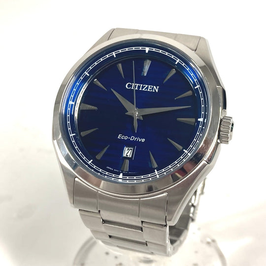 CITIZEN Watches Solar Powered J810 Stainless Steel Silver Eco Drive Navy dial mens Used Authentic