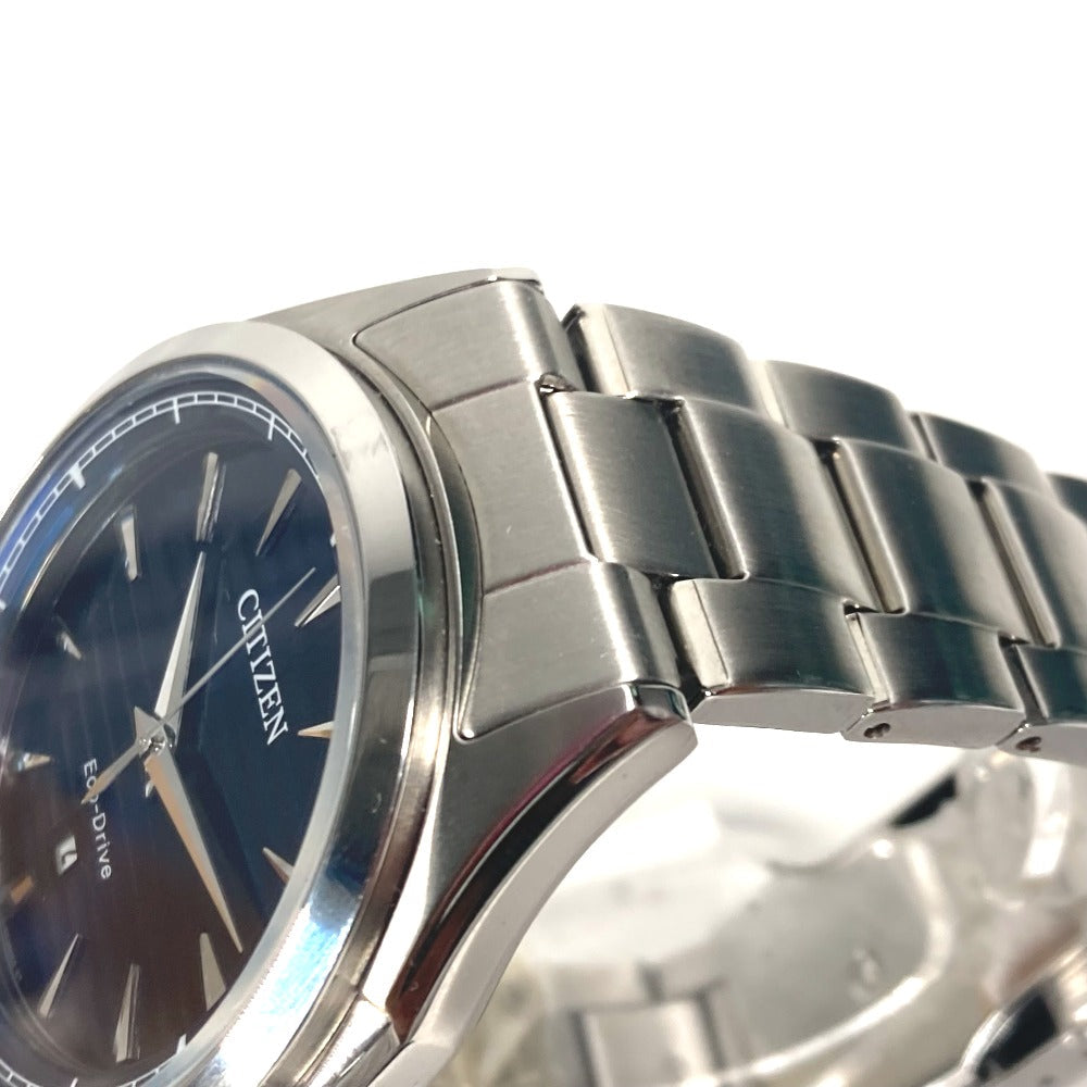 CITIZEN Watches Solar Powered J810 Stainless Steel Silver Eco Drive Navy dial mens Used Authentic