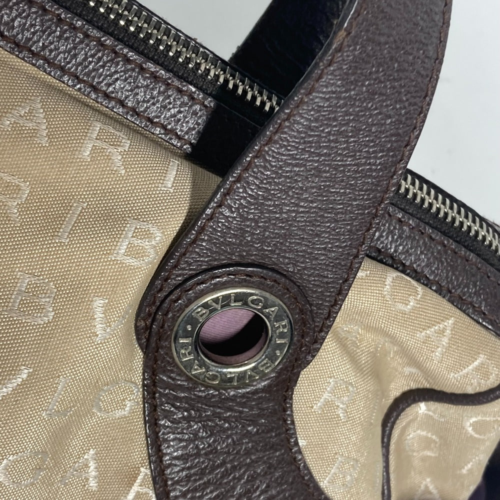 BVLGARI Shoulder Bag Leather / canvas beige Shoulder Logo mania Women Used Authentic