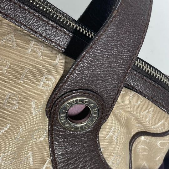 BVLGARI Shoulder Bag Leather / canvas beige Shoulder Logo mania Women Used Authentic