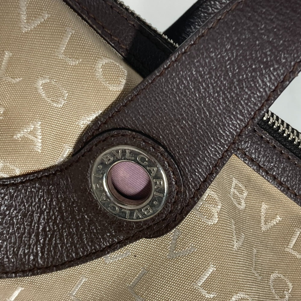 BVLGARI Shoulder Bag Leather / canvas beige Shoulder Logo mania Women Used Authentic